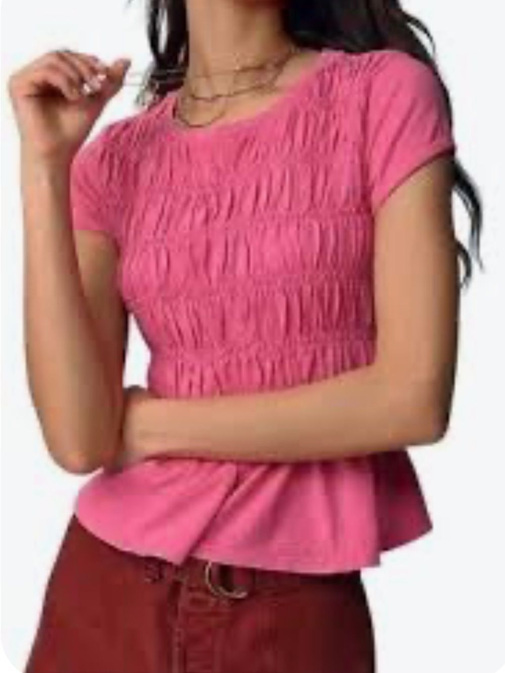 Pilcro from Anthropologie Dusty Rose Smocked Peplum Tee XS